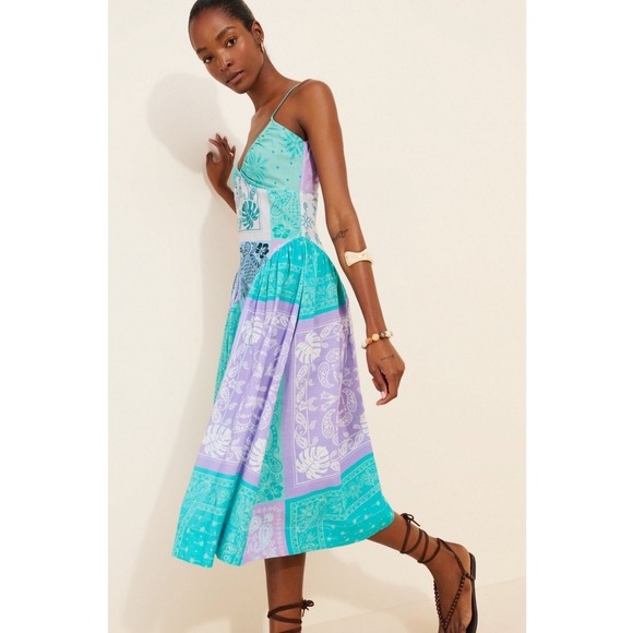 Free People Dresses & Skirts - Free People Patchwork Bandana Print Midi Dress Blue Purple